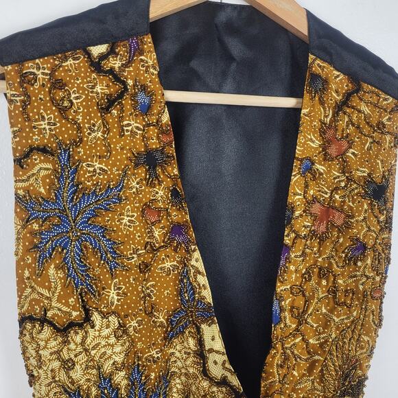 SOLD | Vintage 80s Kenar Beaded Sequin Cotton Button Front Vest | One Size - Picture 7 of 12
